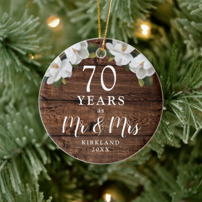 Personalised 70 Year Wedding Anniversary Platinum Ceramic Ornament (Tree)