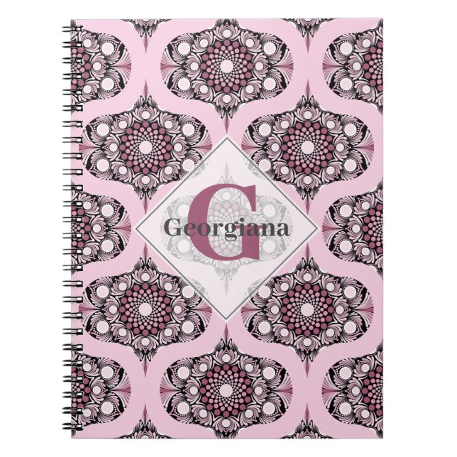 Personalised 70s Dusky Rose Cherry Blossom Mandala Notebook (Front)
