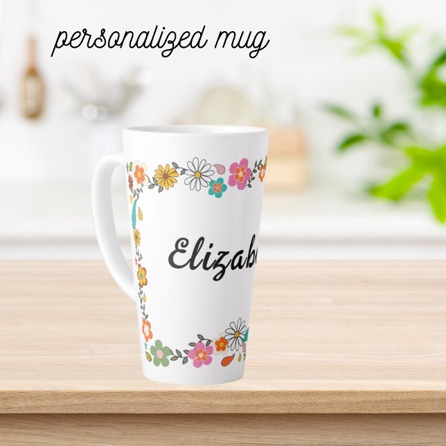 Personalised 70's Flower Themed Large Latte Mug (Creator Uploaded)