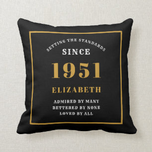 Personalised 70th Birthday 1951 Elegant Chic Black Cushion