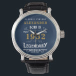 Personalised 70th Birthday 1952 Vintage Blue Gold Watch<br><div class="desc">A personalised unique watch for that special birthday person. Add the name to this vintage retro style design for a custom birthday gift. Easily edit the name and year with the template provided. A wonderful custom birthday gift. More gifts and party supplies for that party celebration available with the "Legendary"...</div>