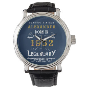 Personalised 70th Birthday 1952 Vintage Blue Gold Watch