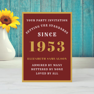 Personalised 70th Birthday 1953 Elegant Red Gold Invitation