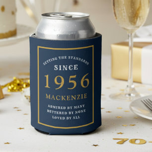 Personalised 70th Birthday 1956 Elegant Blue Gold Can Cooler