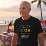 Personalised 70th Birthday 1956 Name Black Gold T-Shirt<br><div class="desc">Celebrate a landmark birthday in style with this elegant and personalizable "Setting the Standards Since 1956" t-shirt. This custom tee makes the perfect 70th birthday gift for the amazing man in your life—a father, grandfather, husband, or friend. The black short-sleeve, cotton t-shirt is designed for a comfortable, classic fit. The...</div>