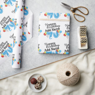 Personalised 70th Birthday Add Name Blue Wrapping Paper