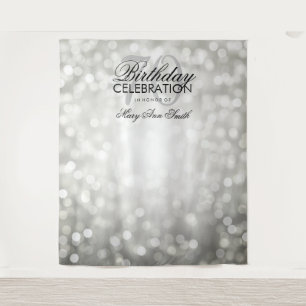Personalised 70th Birthday Backdrop Silver Lights Tapestry