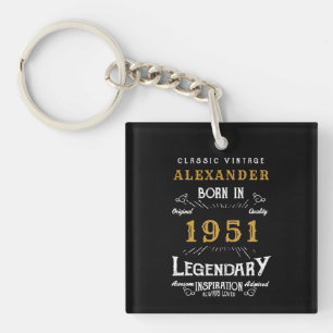 Personalised 70th Birthday Born 1951 Black Vintage Key Ring