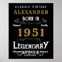 Personalised 70th Birthday Born 1951 Vintage Black