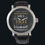 Personalised 70th Birthday Born 1951 Vintage Black Watch<br><div class="desc">A personalised unique watch for that special birthday person born in 1951 and turning 70. Add the name to this vintage retro style black, white and gold design for a custom 70th birthday gift. Easily edit the name and year with the template provided. A wonderful custom black birthday gift. More...</div>