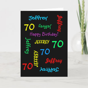 Personalised 70th Birthday Card Any Name, Black