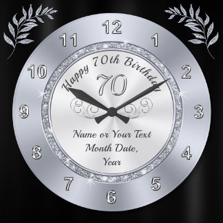 Personalised 70th Birthday Presents for Her Large Clock
