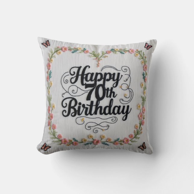 Personalised 70th Birthday Throw Pillow: A Unique  Cushion (Front)