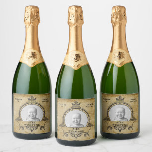 Personalised 70th Birthday Vintage Photo Template Sparkling Wine Label