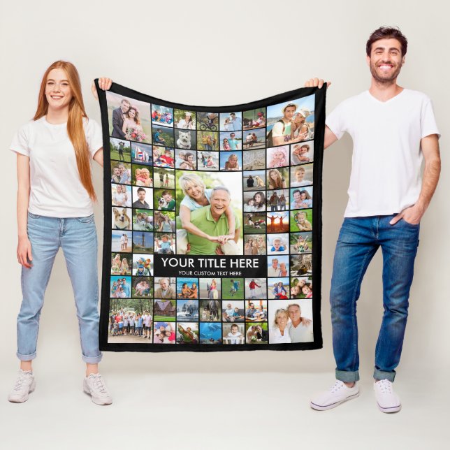 Personalised 71 Photo Collage Custom Colour Fleece Blanket (In Situ)