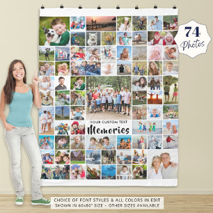 Personalised 74 Photo Collage Editable Colour Flee Fleece Blanket