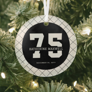 Personalised 75th Birthday Modern and Elegant Glass Tree Decoration