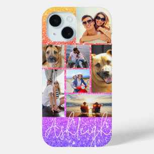 Personalised 7 Photo Collage Multi-Colour Glitter iPhone 15 Case