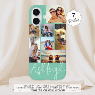 Personalised 7 Photo Collage Turquoise Custom iPhone 16 Case