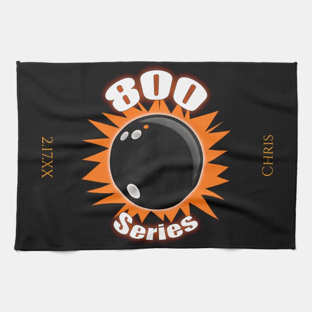 Personalised 800 Series in Black & Orange Bowling Tea Towel (Horizontal)