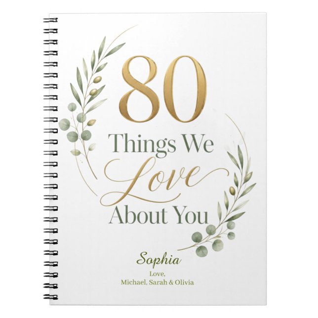 Personalised 80 Things We Love About You Notebook (Front)