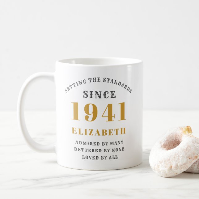 Personalised 80th Birthday 1941 Elegant Add Name Coffee Mug (With Donut)