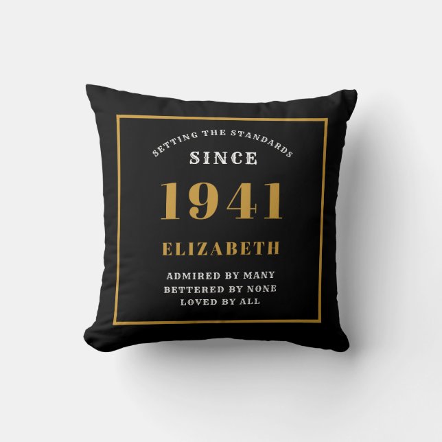 Personalised 80th Birthday 1941 Elegant Chic Black Cushion (Front)