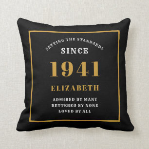Personalised 80th Birthday 1941 Elegant Chic Black Cushion
