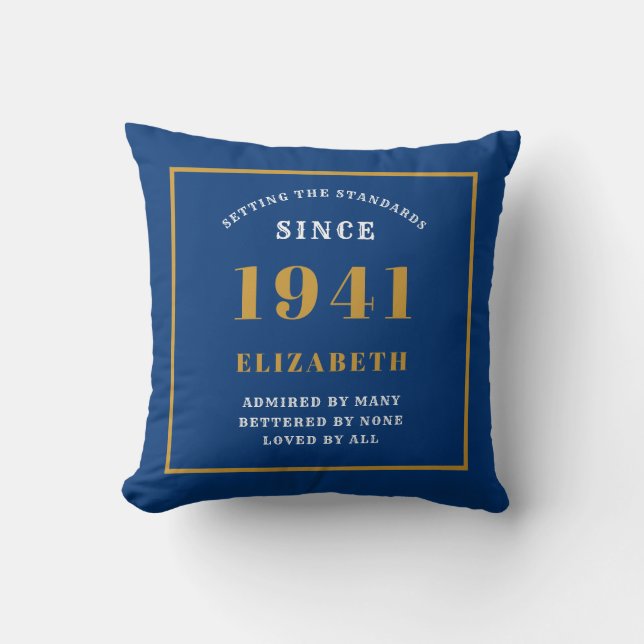 Personalised 80th Birthday 1941 Elegant Chic Blue Cushion (Front)
