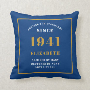 Personalised 80th Birthday 1941 Elegant Chic Blue Cushion