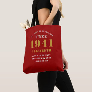 Personalised 80th Birthday 1941 Elegant Chic Red Tote Bag