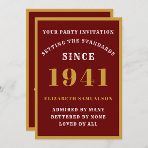 Personalised 80th Birthday 1941 Elegant Red Gold Invitation