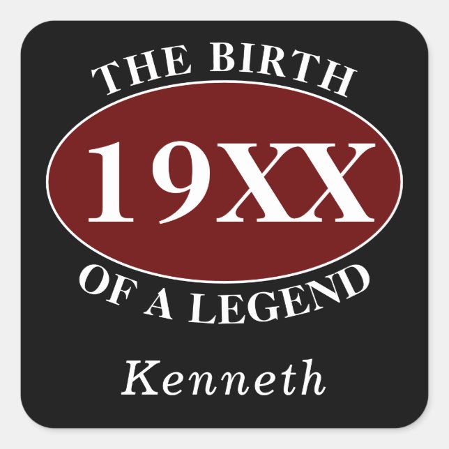 Personalised 80th Birthday Birth Of A Legend Retro Square Sticker (Front)
