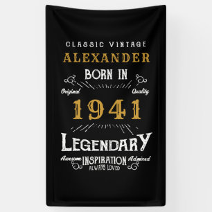 Personalised 80th Birthday Born 1941 Vintage Black Banner