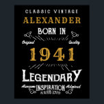 Personalised 80th Birthday Born 1941 Vintage Black Poster<br><div class="desc">A personalised party poster for that special birthday person born in 1941 and turning 80. Add the name to this vintage retro style black, white and gold design for a custom 80th birthday gift. Easily edit the name and year with the template provided. A wonderful custom black birthday gift. More...</div>