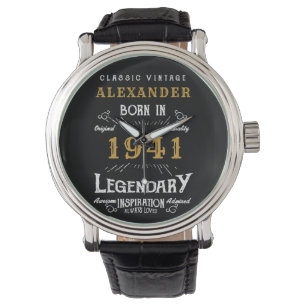 Personalised 80th Birthday Born 1941 Vintage Black Watch