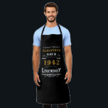 Personalised 80th Birthday Born 1942 Vintage Black Apron<br><div class="desc">A personalised classic black apron design for that birthday celebration for somebody born in 1942 and turning 80. Add the name to this vintage retro style black, white and gold design for a custom 80 birthday gift. Easily edit the name and year with the template provided. A wonderful custom black...</div>