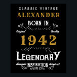 Personalised 80th Birthday Born 1942 Vintage Black Poster<br><div class="desc">A personalised party poster for that special birthday person born in 1942 and turning 80. Add the name to this vintage retro style black, white and gold design for a custom 80th birthday gift. Easily edit the name and year with the template provided. A wonderful custom black birthday gift. More...</div>