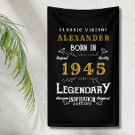 Personalised 80th Birthday Born 1945 Vintage Black Banner<br><div class="desc">A personalised classic party banner for that special birthday born in 1945 and turning 80. Add the name to this vintage retro style black, white and gold design for a custom birthday gift. Easily edit the name and year with the template provided. A wonderful custom black birthday gift. More gifts...</div>
