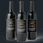 Personalised 80th Birthday Born 1945 Vintage Black Wine Label<br><div class="desc">A personalised classic wine bottle label design for that birthday celebration for somebody born in 1945 and turning 80. Add the name to this vintage retro style black, white and gold design for a custom 80th birthday gift. Easily edit the name and year with the template provided. A wonderful custom...</div>