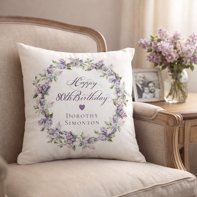 Personalised 80th Birthday Gift Purple Lilac Cushion (Creator Uploaded)