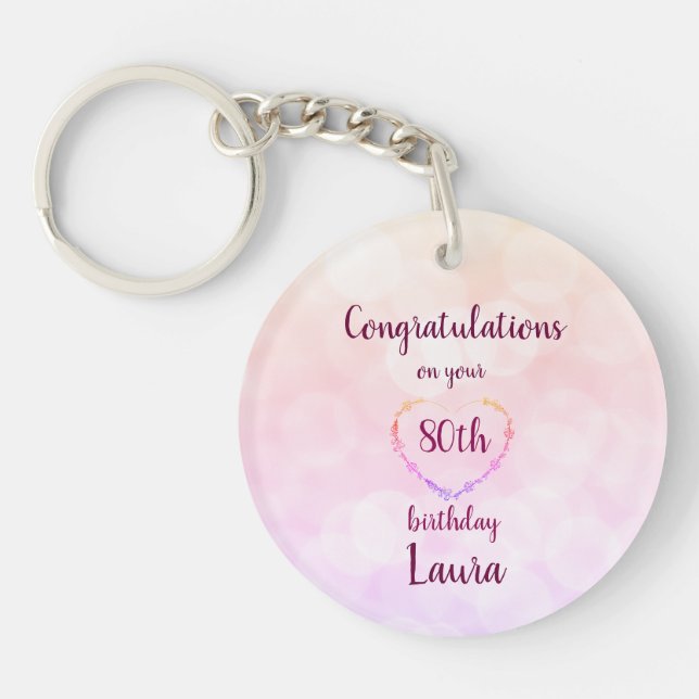 Personalised 80th Birthday Key Ring (Front)