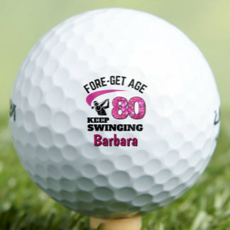 Personalised 80th Birthday – Pink Fore-get Age 80 Golf Balls