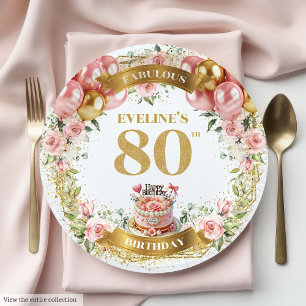 Personalised 80th Birthday Plates Boho Watercolor