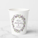 Personalised 80th Birthday Purple Lilac Flower Paper Cups<br><div class="desc">Add a special touch to your party decor with these personalised paper cups. They will make the birthday celebrant feel very special. It takes only minutes to add a name. The soft watercolor lilac wreath is perfect for a spring birthday or a woman who just loves lilacs. The calligraphy is...</div>