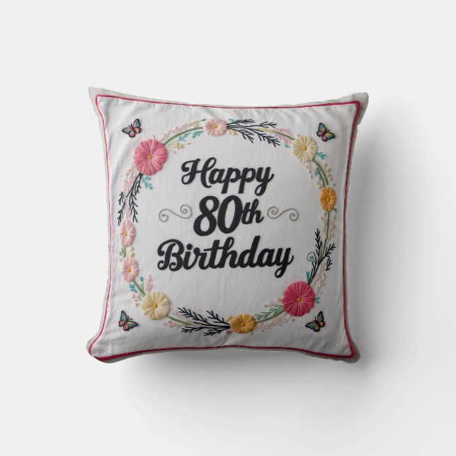 Personalised 80th Birthday Throw Pillow (Front)