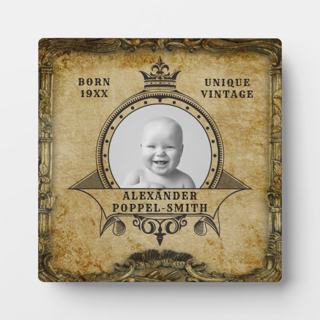Personalised 80th Birthday Vintage Photo Template Plaque (Front)