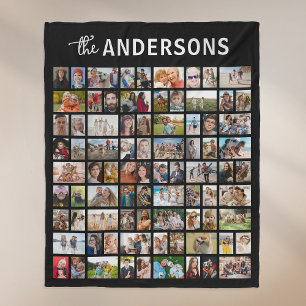 Personalised 81 Photo Collage Black Fleece Blanket