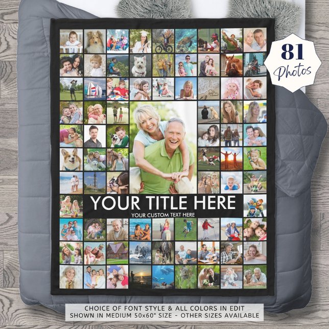 Personalised 81 Photo Collage Custom Colour Fleece Blanket (Creator Uploaded)