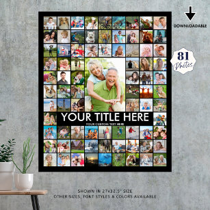 Personalised 81 Photo Collage Custom Colour Poster